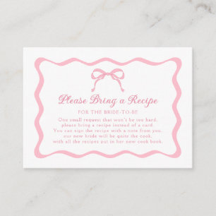 Pink Bow Bridal Shower Recipe Request Enclosure Card
