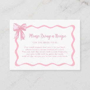 Pink Bow Bridal Shower Recipe Request Enclosure Card