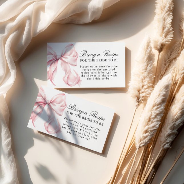Pink Bow Bridal Shower Recipe Request Enclosure Card (Creator Uploaded)