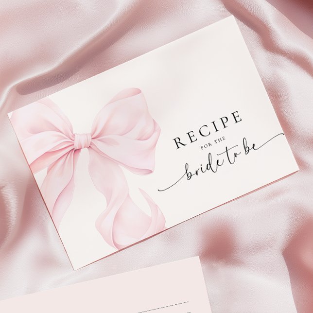 Pink Bow Bridal Shower Recipe Request Enclosure Card (Creator Uploaded)