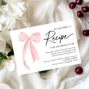 Pink Bow Bridal Shower Recipe Request Enclosure  Invitation