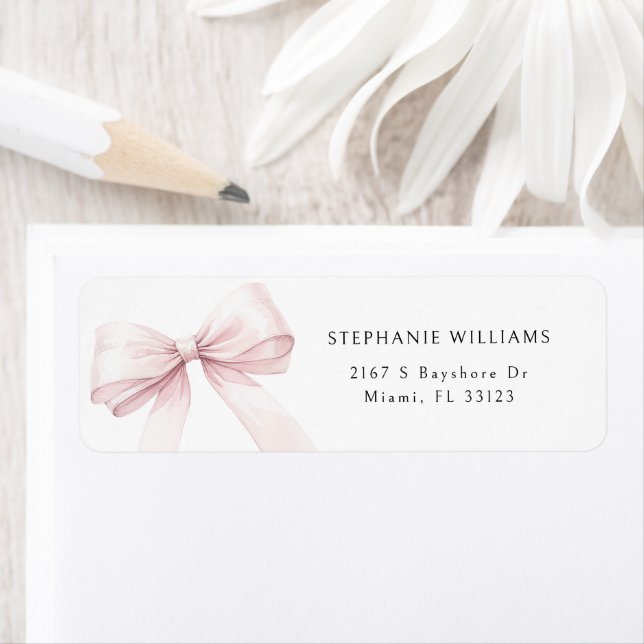 Pink Bow Bridal Shower return address (Insitu)