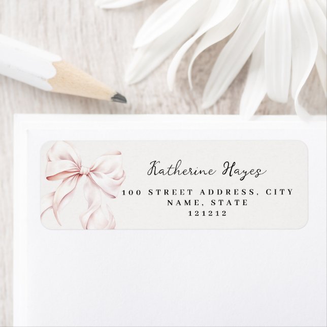 Pink Bow Bridal Shower Return Address Label (Insitu)