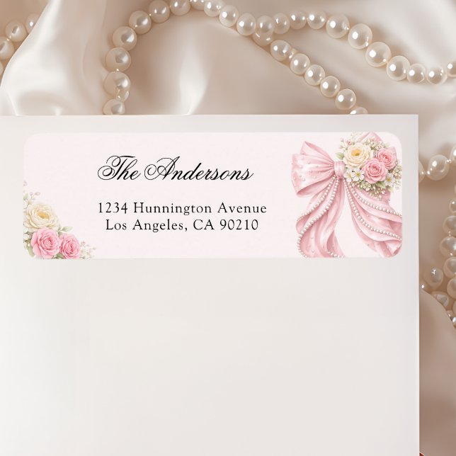 Pink Bow Bridal Shower Return Address Label (Creator Uploaded)