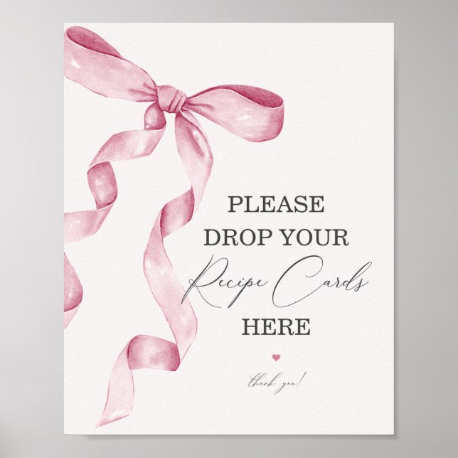 Pink Bow Bridal Shower Share a Recipe Card Sign (Front)