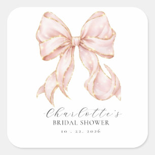Pink Bow Bridal Shower Square Sticker