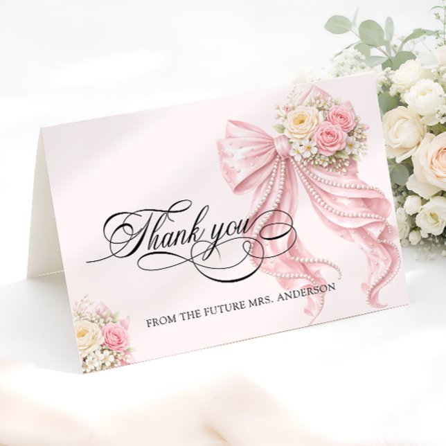 Pink Bow Bridal Shower Thank You Card (Creator Uploaded)