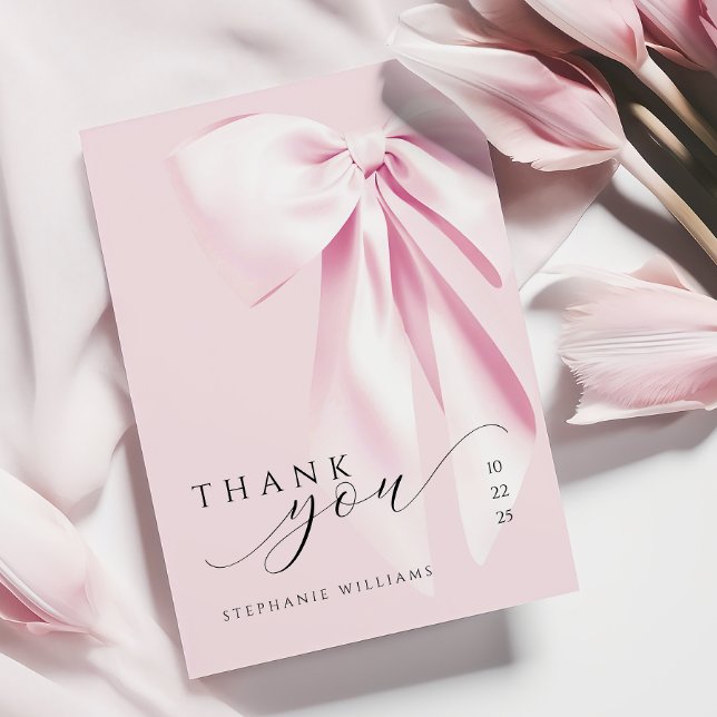 Pink Bow Bridal Shower Thank You Card (Creator Uploaded)