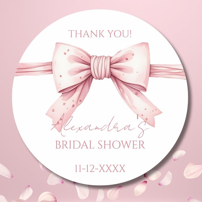 Pink Bow Bridal Shower Thank You Classic Round Sticker (Creator Uploaded)