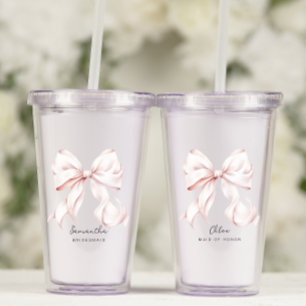 Pink Bow Bridesmaid Gift Acrylic Tumbler