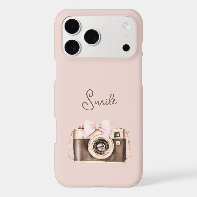 Pink Bow Brown Camera Smile (Back)