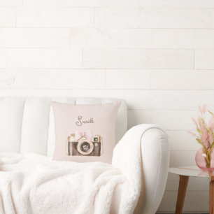 Pink Bow Brown Camera Smile Cushion