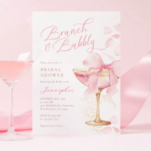 Pink Bow Brunch and Bubbly Bridal Shower  Invitation