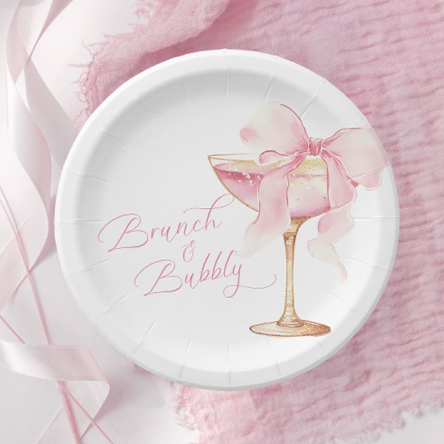 Pink Bow Brunch and Bubbly Bridal Shower Plates (Creator Uploaded)
