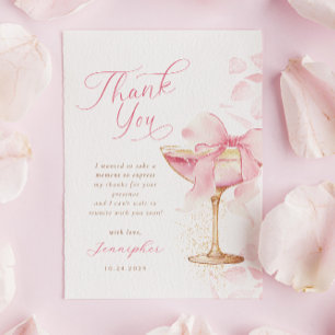 Pink Bow Brunch and Bubbly Thank You Card