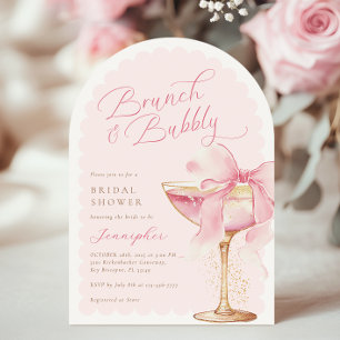 Pink Bow Brunch Bubbly Arch Bridal Shower  Invitation