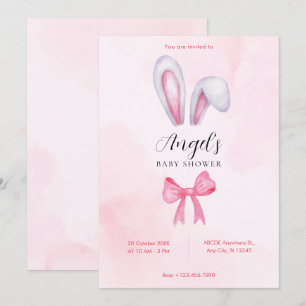 Pink bow bunny baby shower invitation