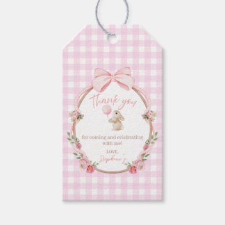 Pink Bow Bunny Floral Balloon Birthday Thank You Gift Tags