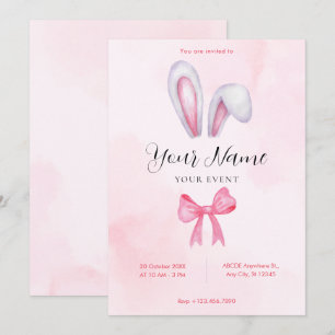 Pink bow bunny  invitation
