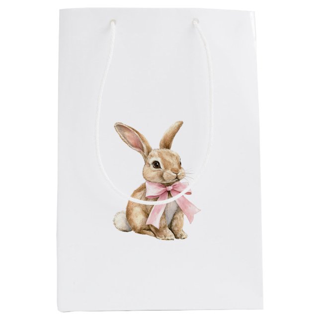 Pink Bow Bunny Rabbit Birthday   Medium Gift Bag (Front)