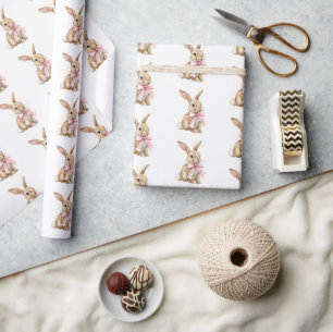 Pink Bow Bunny Rabbits Birthday   Wrapping Paper