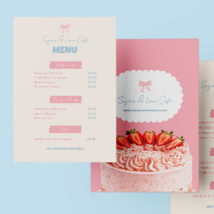Pink Bow Cafe Menu Custom Bakery Pastel Cute