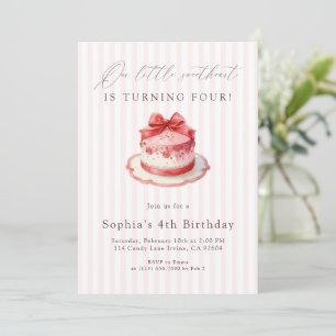 Pink Bow Cake 4th Birthday Invitation