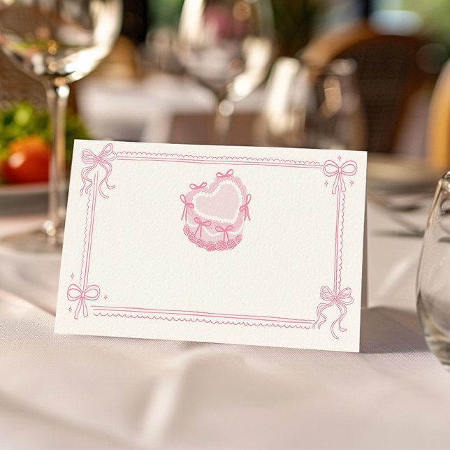 Pink Bow Cake Birthday Party Food Tent Place Card (Creator Uploaded)