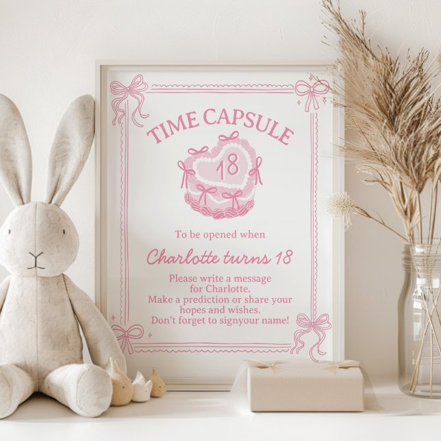 Pink Bow Cake Birthday Party Time Capsule Sign (Creator Uploaded)