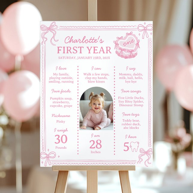 Pink Bow Cake First Year Photo Milestone Poster (Creator Uploaded)
