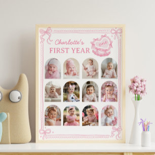 Pink Bow Cake First Year Photo Milestone Poster