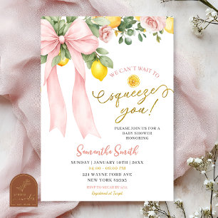 Pink Bow Can't Wait to Squeeze You Baby Shower Invitation