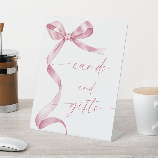 Pink Bow Cards and Gifts Pedestal Sign (In SItu)
