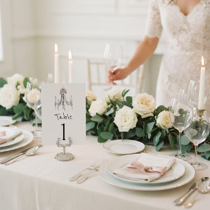 Pink Bow Chandelier Sketch Table Number
