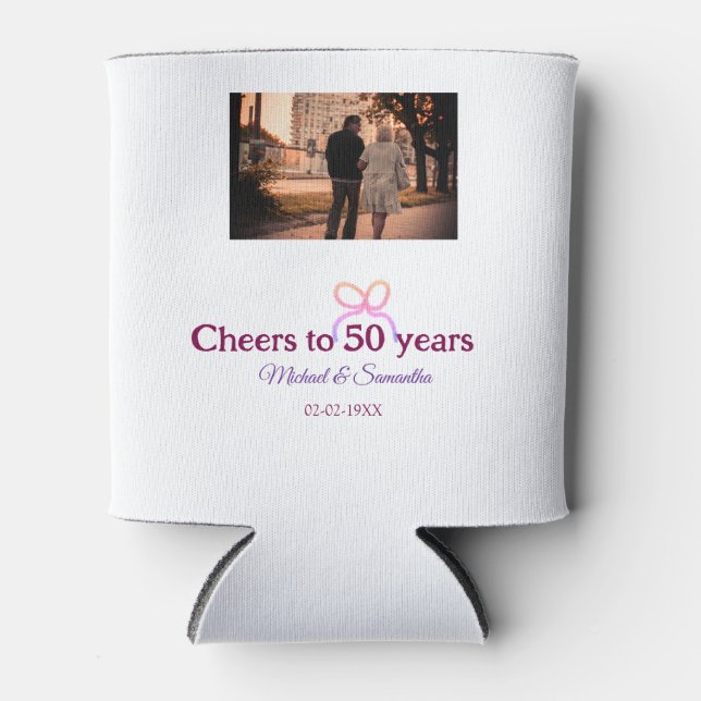 Pink bow cheers to 50 years anniversary wedding  can cooler (Front)