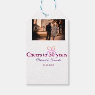 Pink bow cheers to 50 years anniversary wedding gift tags