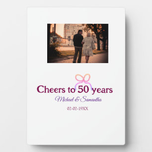 Pink bow cheers to 50 years anniversary wedding  plaque