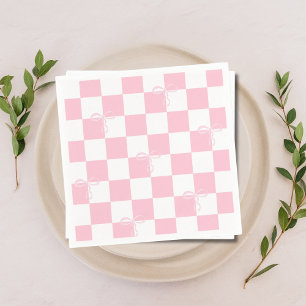 Pink Bow Chequered Girly Bachelorette Party Napkin