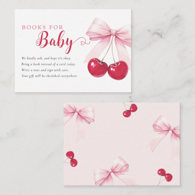 Pink Bow Cherries Books for Baby Card (Front/Back)