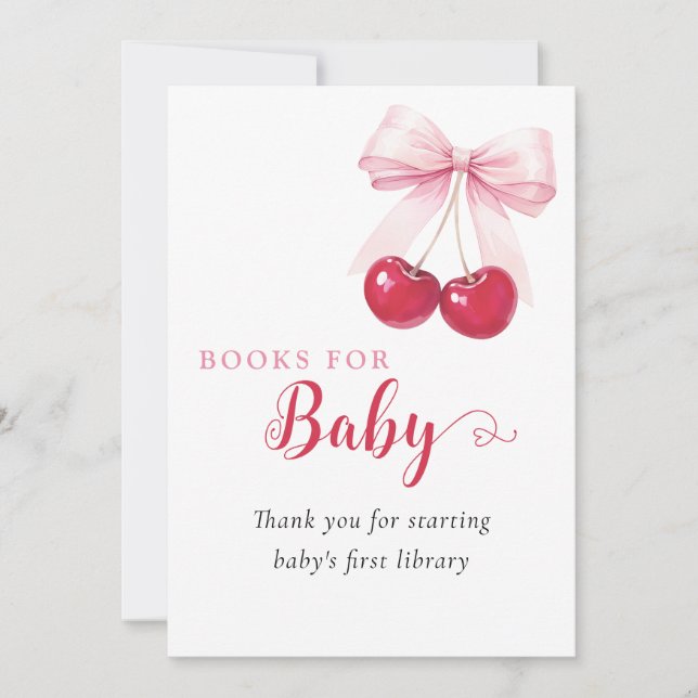 Pink Bow Cherries Books for Baby Card (Front)
