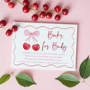 Pink Bow Cherry Baby Shower Book Request Enclosure Card