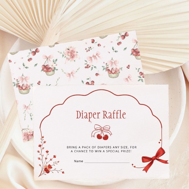 Pink Bow Cherry Baby Shower Diaper Raffle  Enclosure Card (Creator Uploaded)