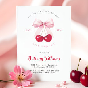 Pink Bow Cherry Baby Shower Invitation