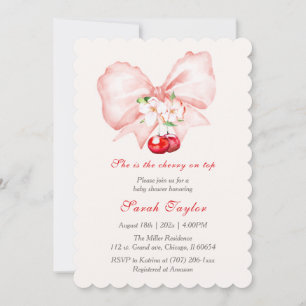 Pink Bow Cherry Baby Shower Invitation Template