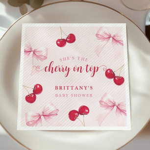 Pink Bow Cherry Baby Shower Napkins