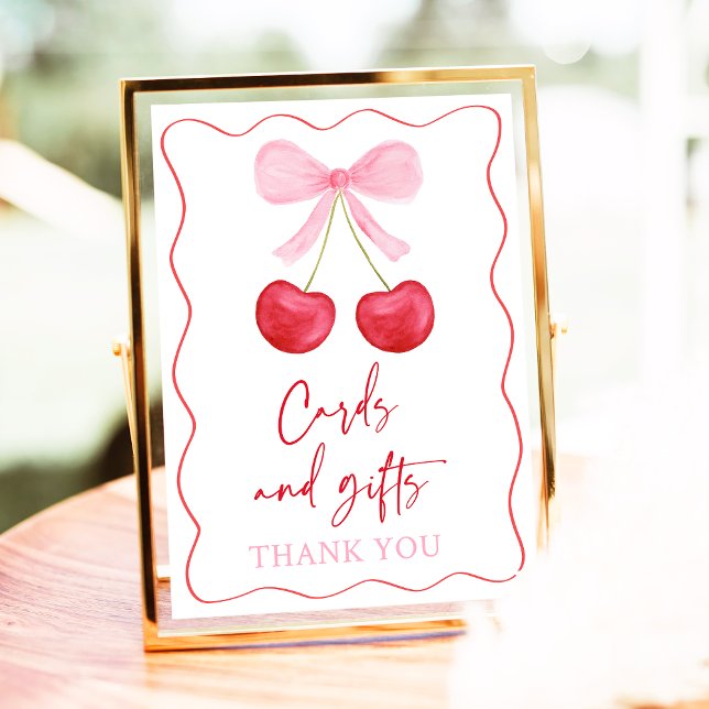 Pink Bow Cherry Cards and Gifts Baby Shower Sign (Creator Uploaded)