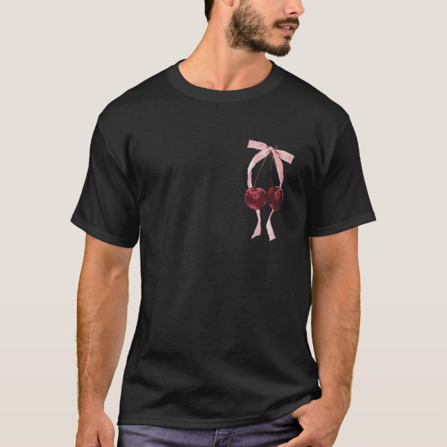 Pink bow cherry coquette aesthetic T-Shirt (Front)