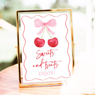 Pink Bow Cherry Sweet Treats Baby Shower Sign