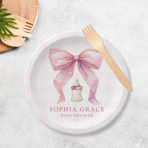 Pink Bow Chic Coquette Girl Baby Shower Paper Plate