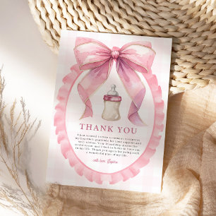 Pink Bow Chic Coquette Girl Baby Shower Thank You Card